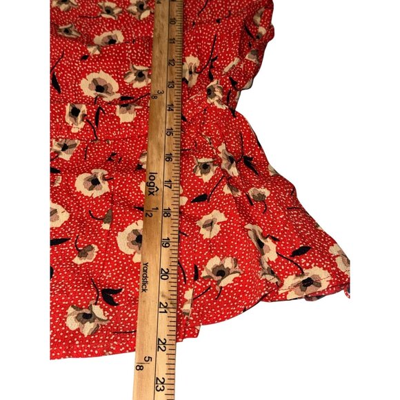 Lovestitch Women's Red Floral Long Sleeve Blouse S With Square Neckline & Peplum - Picture 9 of 11